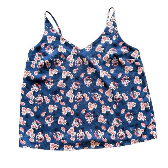 Banana Republic Floral Cami Tank Top Blue Pink Flowers Size Large - Picture 2 of 8